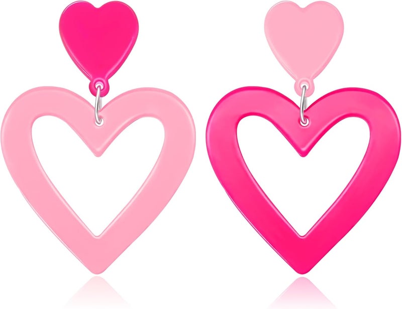 HOLYRY Neon Heart Earrings for Women Acrylic Neon Earrings 80s 90s Outfit for Women Glow Party Accessories Gifts Hot Pink Orange Green Yellow - Image 1